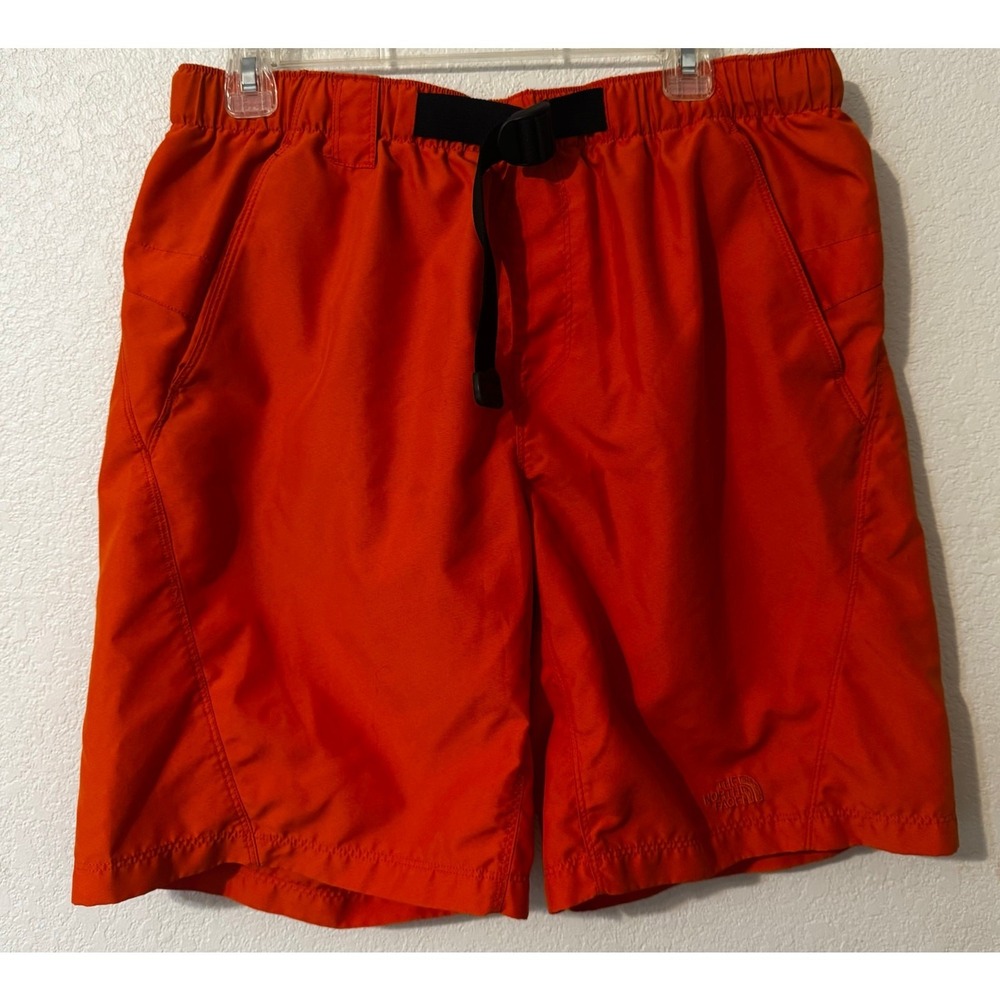 The North Face Orange Hiking Shorts Belted Elastic Waist Outdoor Mens